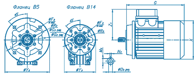 Габаритные размеров электродвигателей для редукторов и мотор-редукторов Varvel